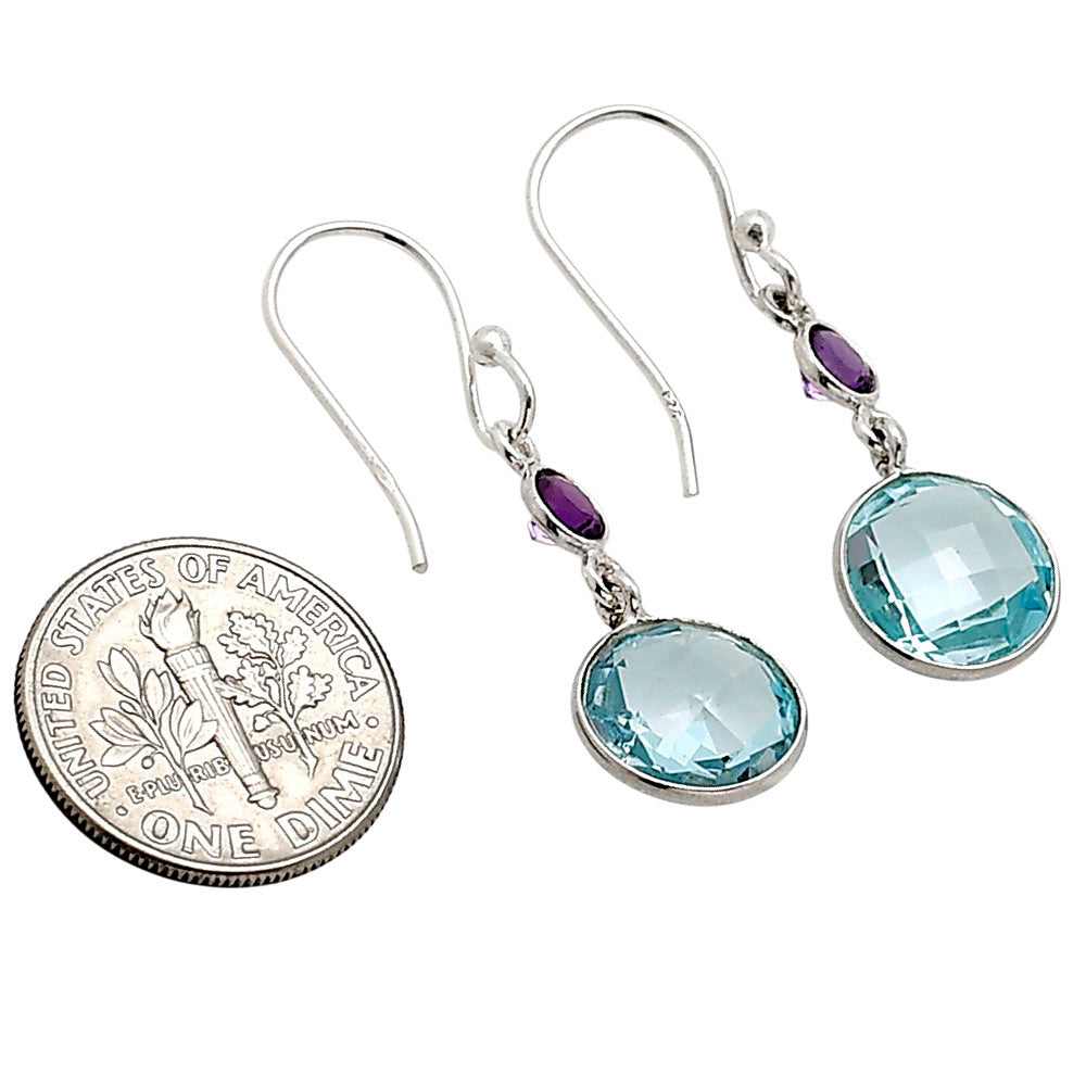 Sky Blue Topaz Checker Briolette and Amethyst Earrings E-1006 SDE90876