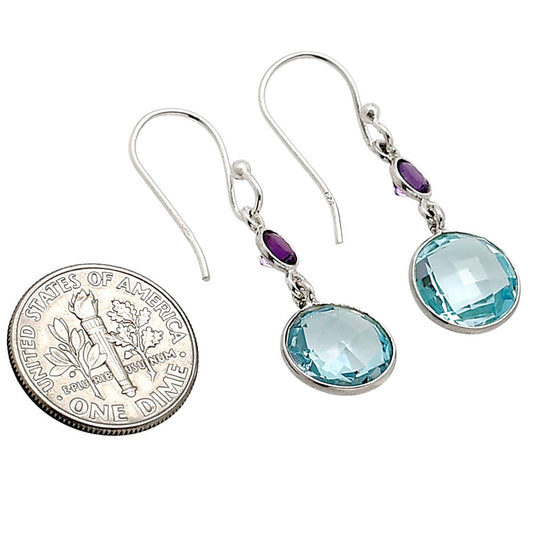 Sky Blue Topaz Checker Briolette and Amethyst Earrings E-1006 SDE90876