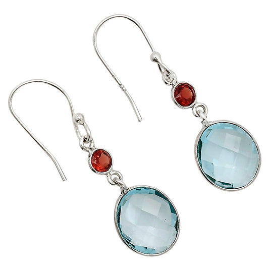 Sky Blue Topaz Checker Briolette and Hessonite Garnet Earrings E-1006 SDE90897
