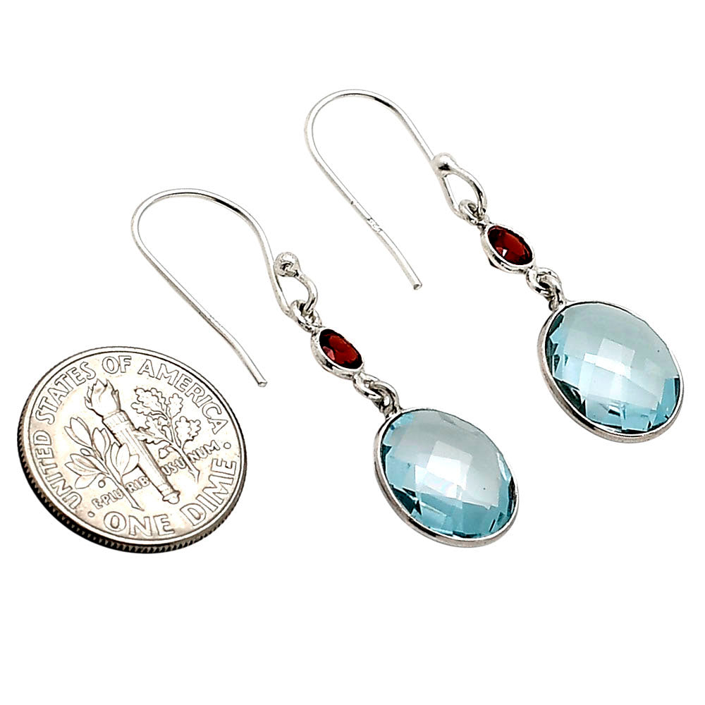 Sky Blue Topaz Checker Briolette and Hessonite Garnet Earrings E-1006 SDE90897
