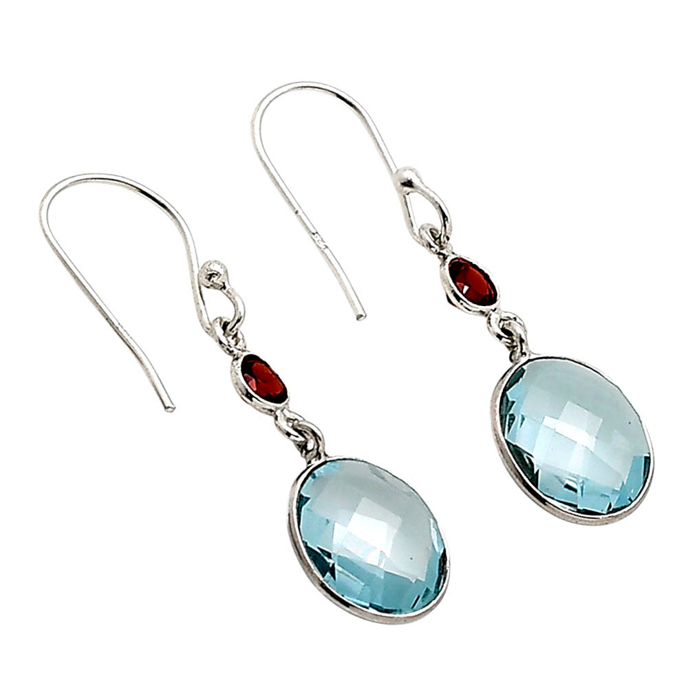 Sky Blue Topaz Checker Briolette and Hessonite Garnet Earrings E-1006 SDE90897