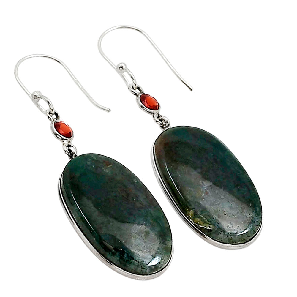 Moss Agate and Garnet Earrings E-1002 SDE90990