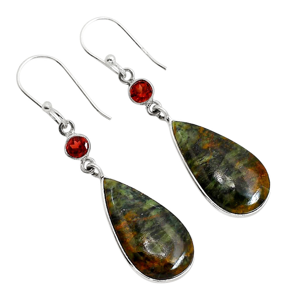 Turkish Rainforest Chrysocolla and Garnet Earrings E-1002 SDE91635