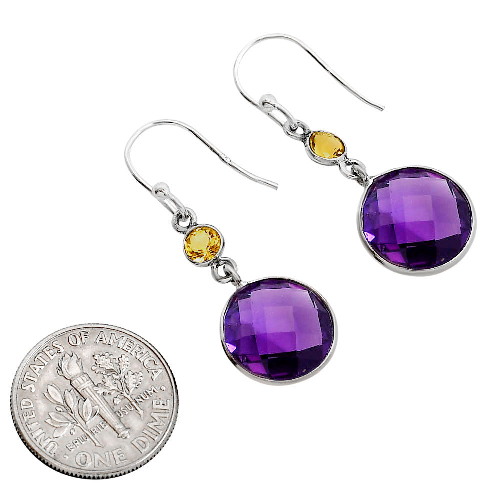 Amethyst Checker Briolette and Citrine Earrings E-1006 SDE91751