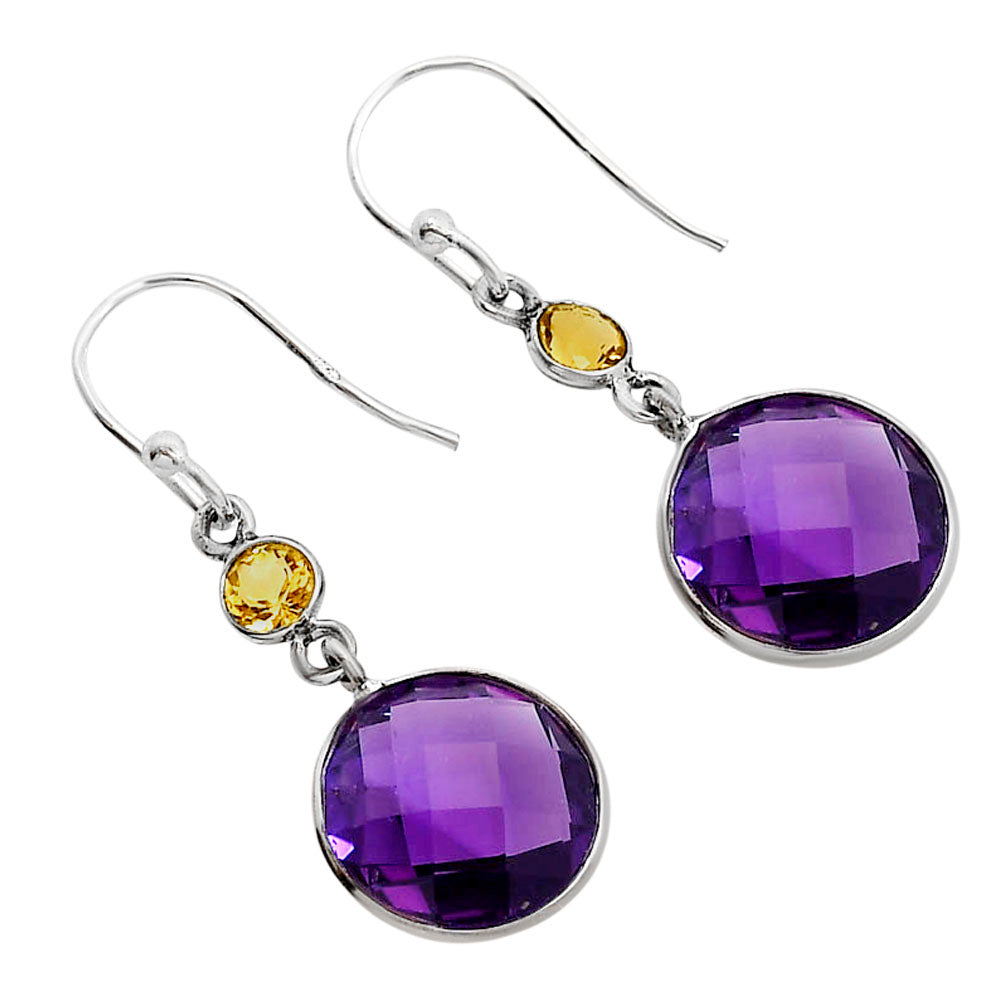 Amethyst Checker Briolette and Citrine Earrings E-1006 SDE91751