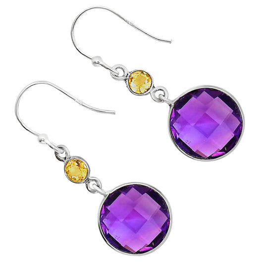 Amethyst Checker Briolette and Citrine Earrings E-1006 SDE91758