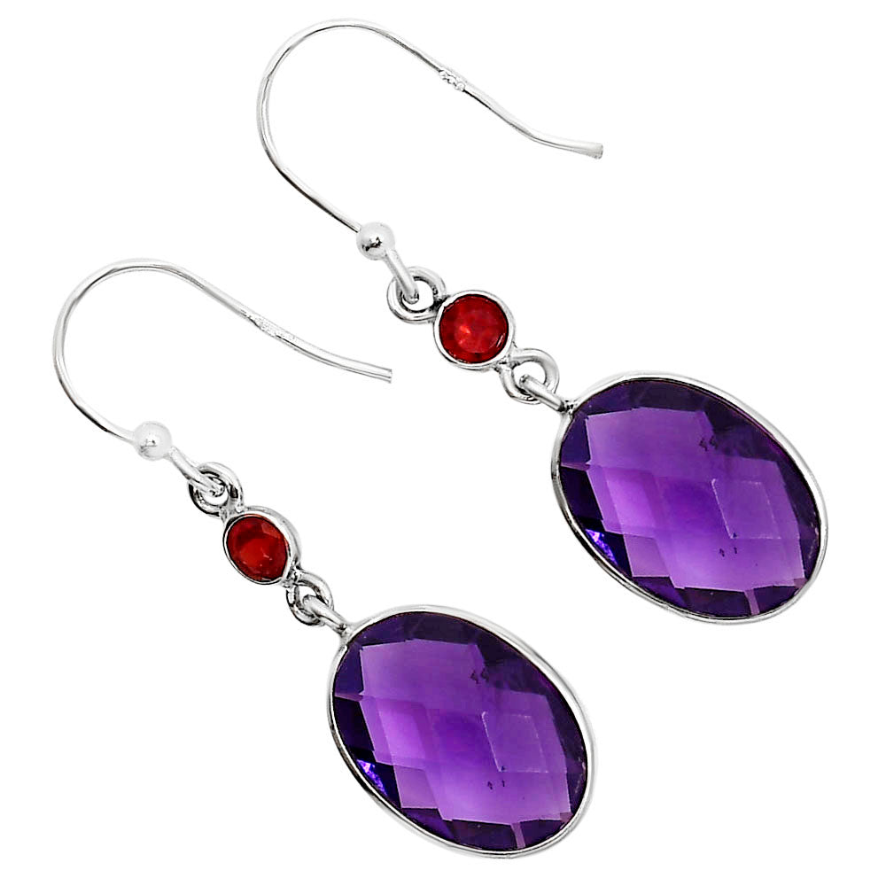 Amethyst Checker Briolette and Garnet Earrings E-1006 SDE91766