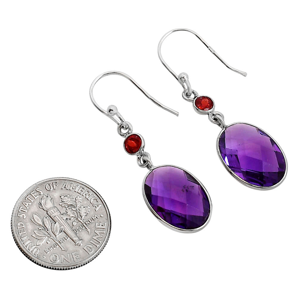Amethyst Checker Briolette and Garnet Earrings E-1006 SDE91766