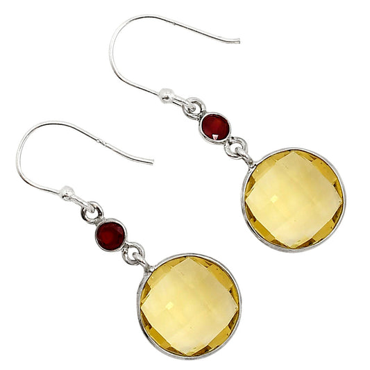 Citrine Checker Briolette and Garnet Earrings E-1006 SDE91779