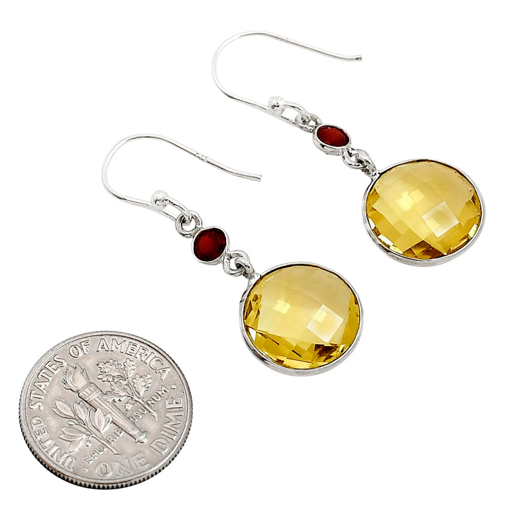 Citrine Checker Briolette and Garnet Earrings E-1006 SDE91790