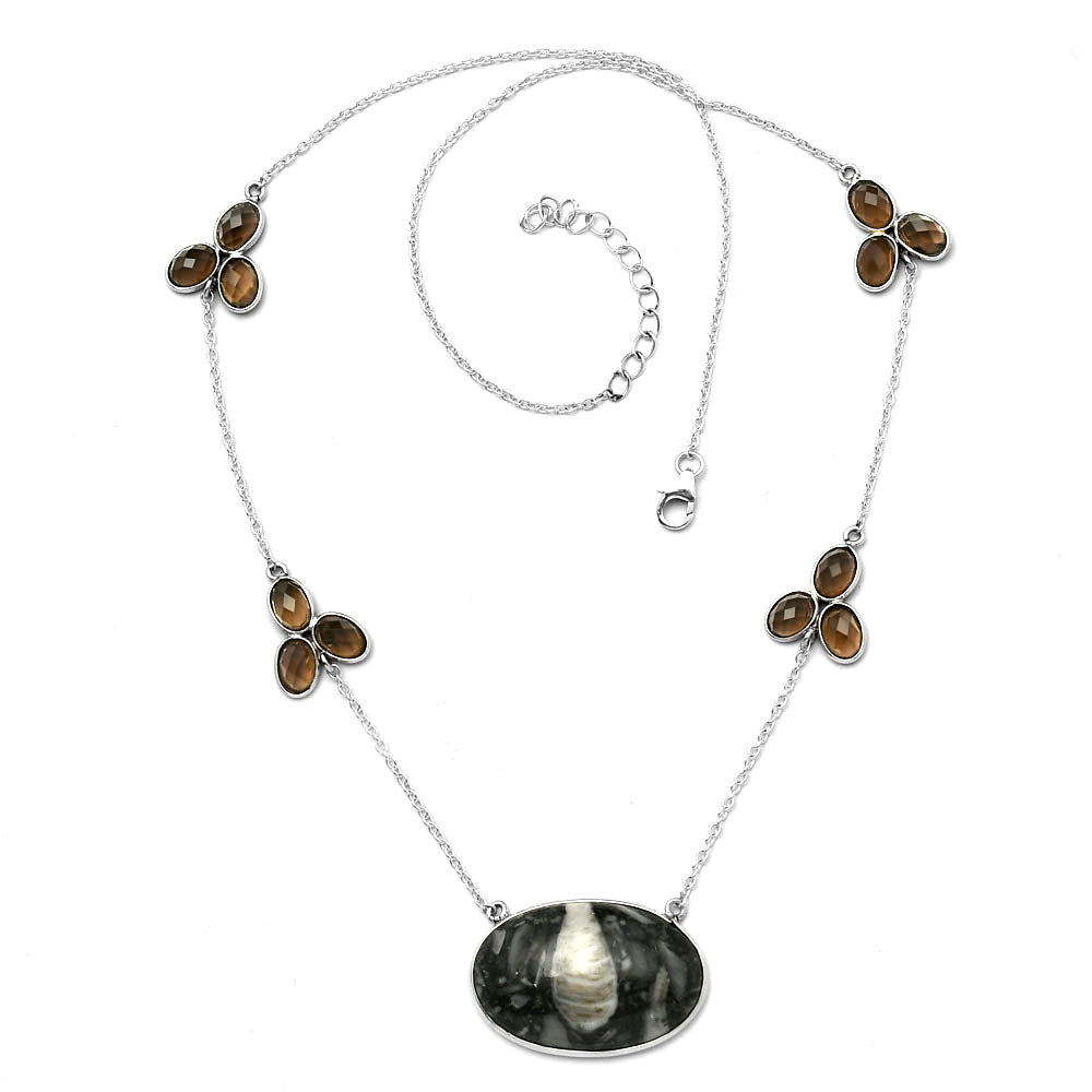 Natural Mexican Cabbing Fossil & Smoky Quartz Necklace N-1004 SDN1666