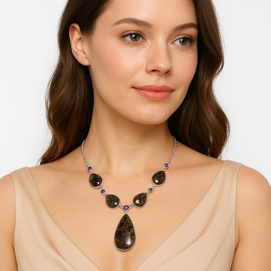 Natural Bat Cave Jasper & Amethyst Necklace N-1022 SDN2044
