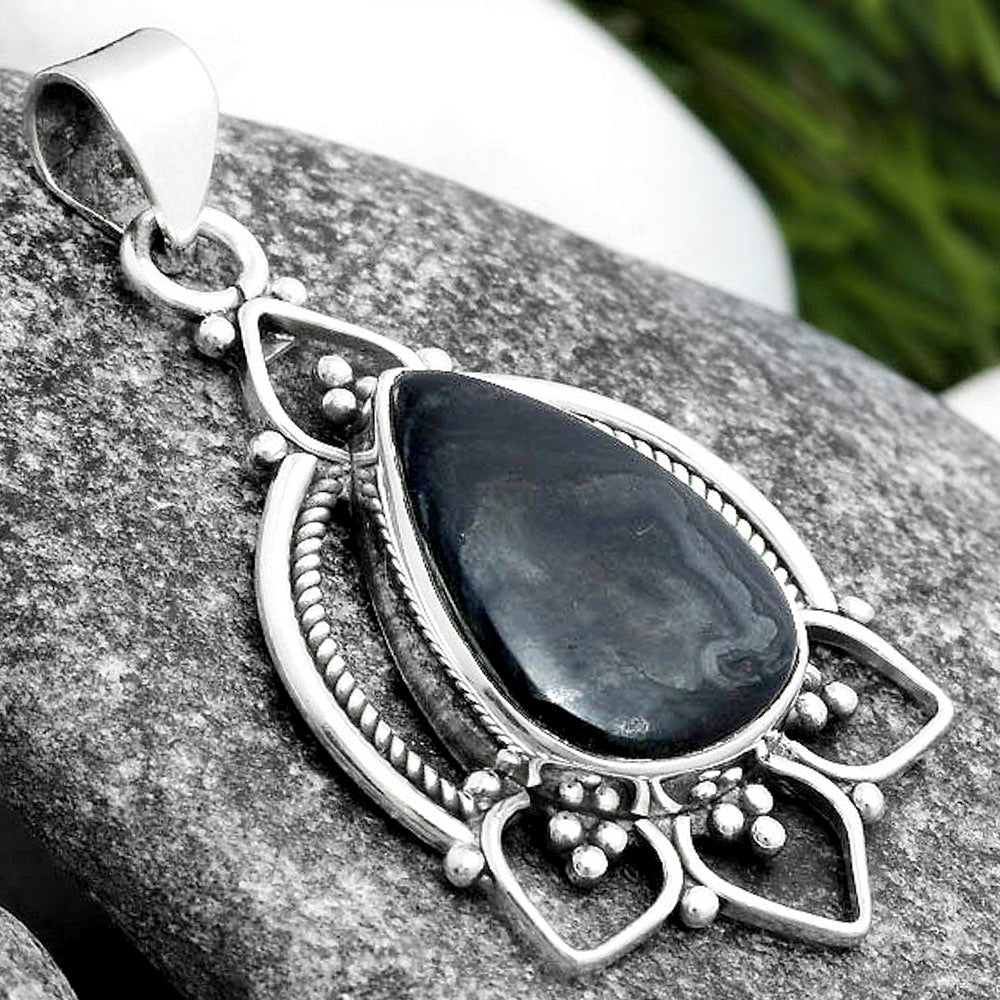 Crown Of Silver Psilomelane - Black Malachite Pendant P-1444 SDP103399