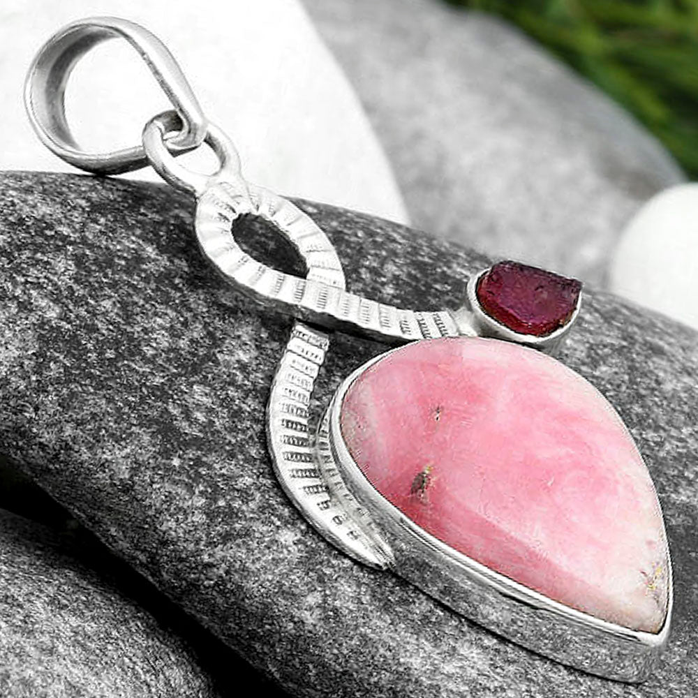 Rhodochrosite Argentina & Pink Tourmaline Rough Pendant P-1111 SDP104186