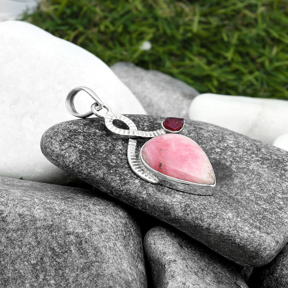 Rhodochrosite Argentina & Pink Tourmaline Rough Pendant P-1111 SDP104186