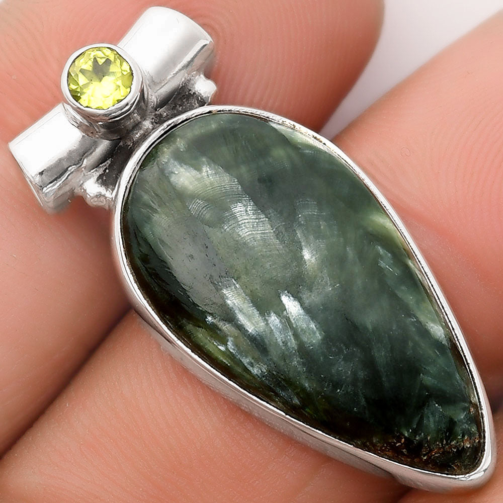 Natural Russian Seraphinite & Peridot Pendant P-1300 SDP106327