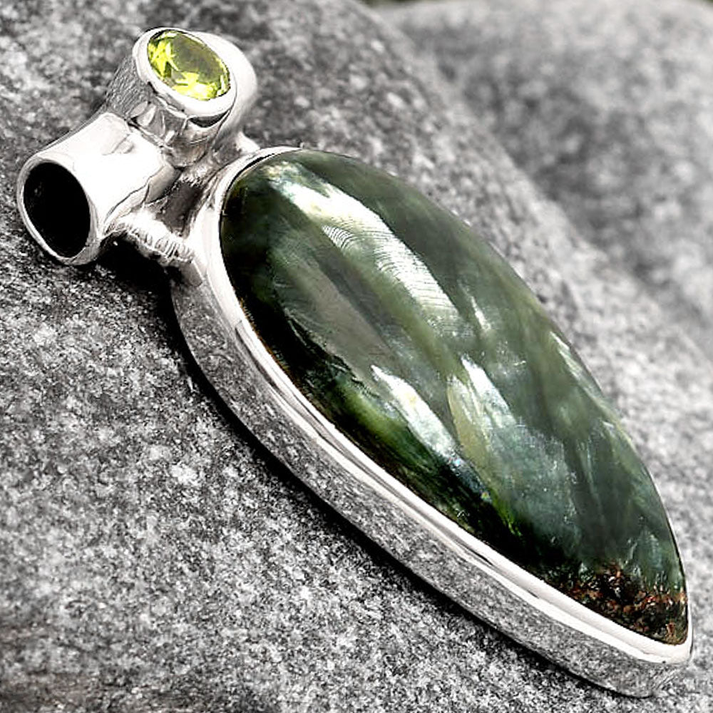 Natural Russian Seraphinite & Peridot Pendant P-1300 SDP106327