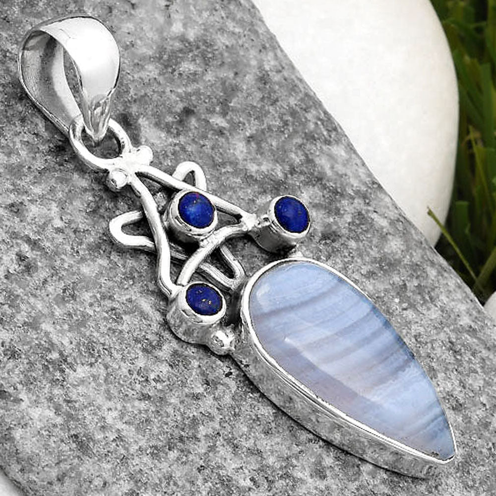 Star Natural Blue Lace Agate & Lapis Pendant P-1095 SDP107488