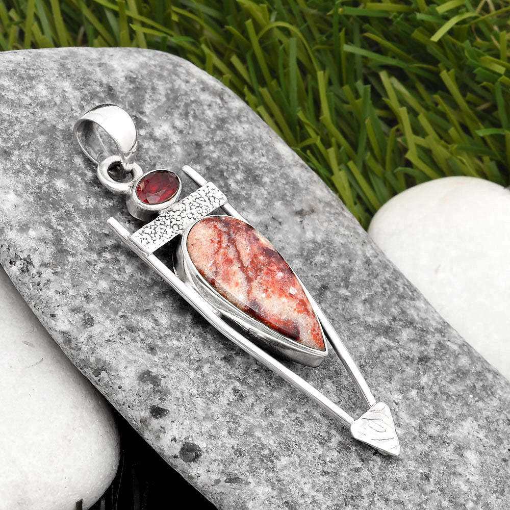 Natural Indian Blanket Jasper & Garnet Pendant P-1360 SDP108163