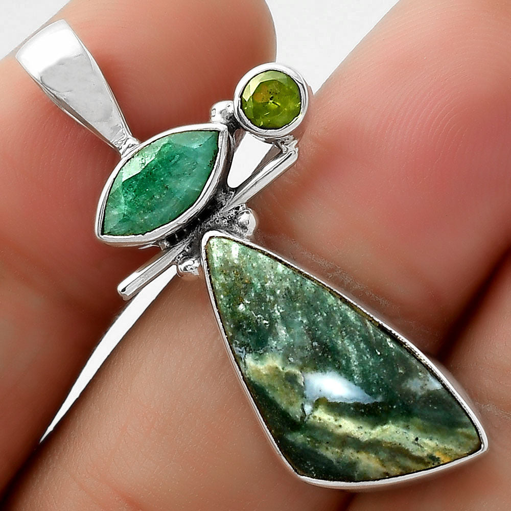 Larsonite Jasper, Emerald Quartz & Peridot Pendant P-1708 SDP109542