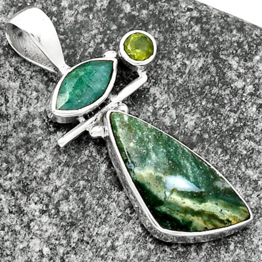 Larsonite Jasper, Emerald Quartz & Peridot Pendant P-1708 SDP109542