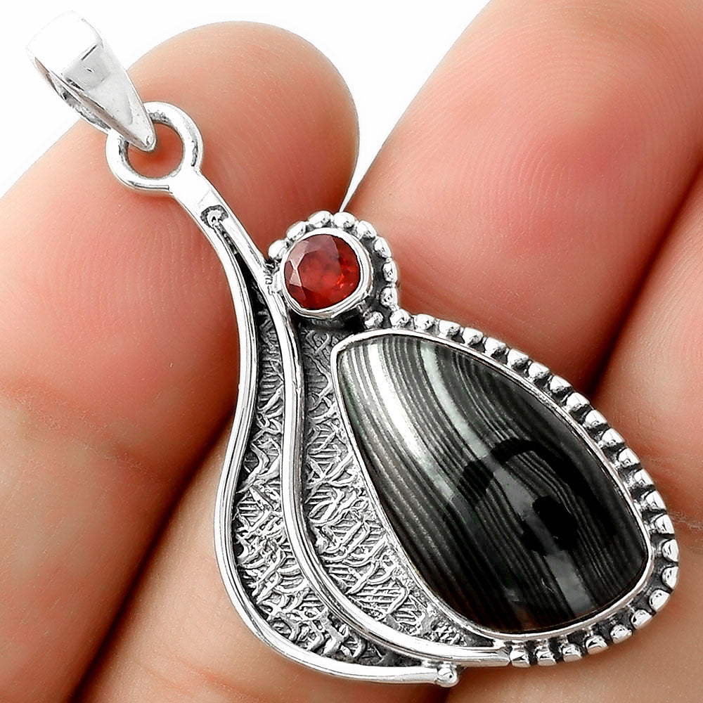 Crown Of Silver Psilomelane - Black Malachite & Garnet Pendant P-1467 SDP109649