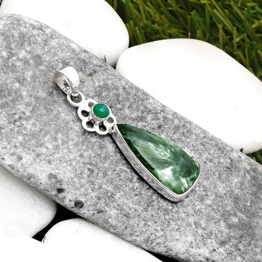 Russian Seraphinite & Green Onyx Pendant P-1634 SDP109978