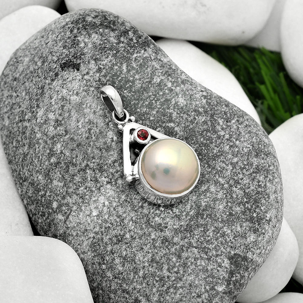Natural Fresh Water Pink Pearl & Garnet Pendant P-1090 SDP112245