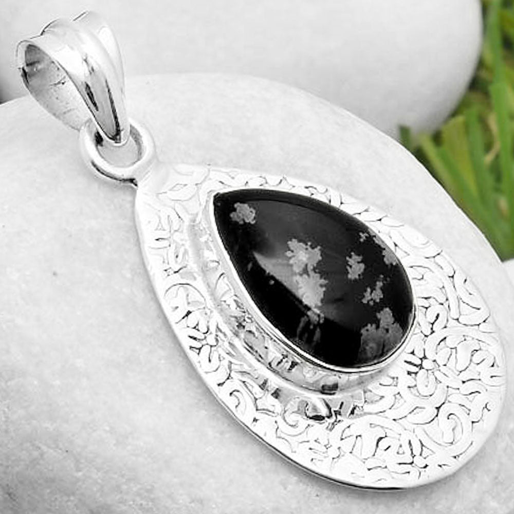 Natural Snow Flake Obsidian Pendant P-1392 SDP112713