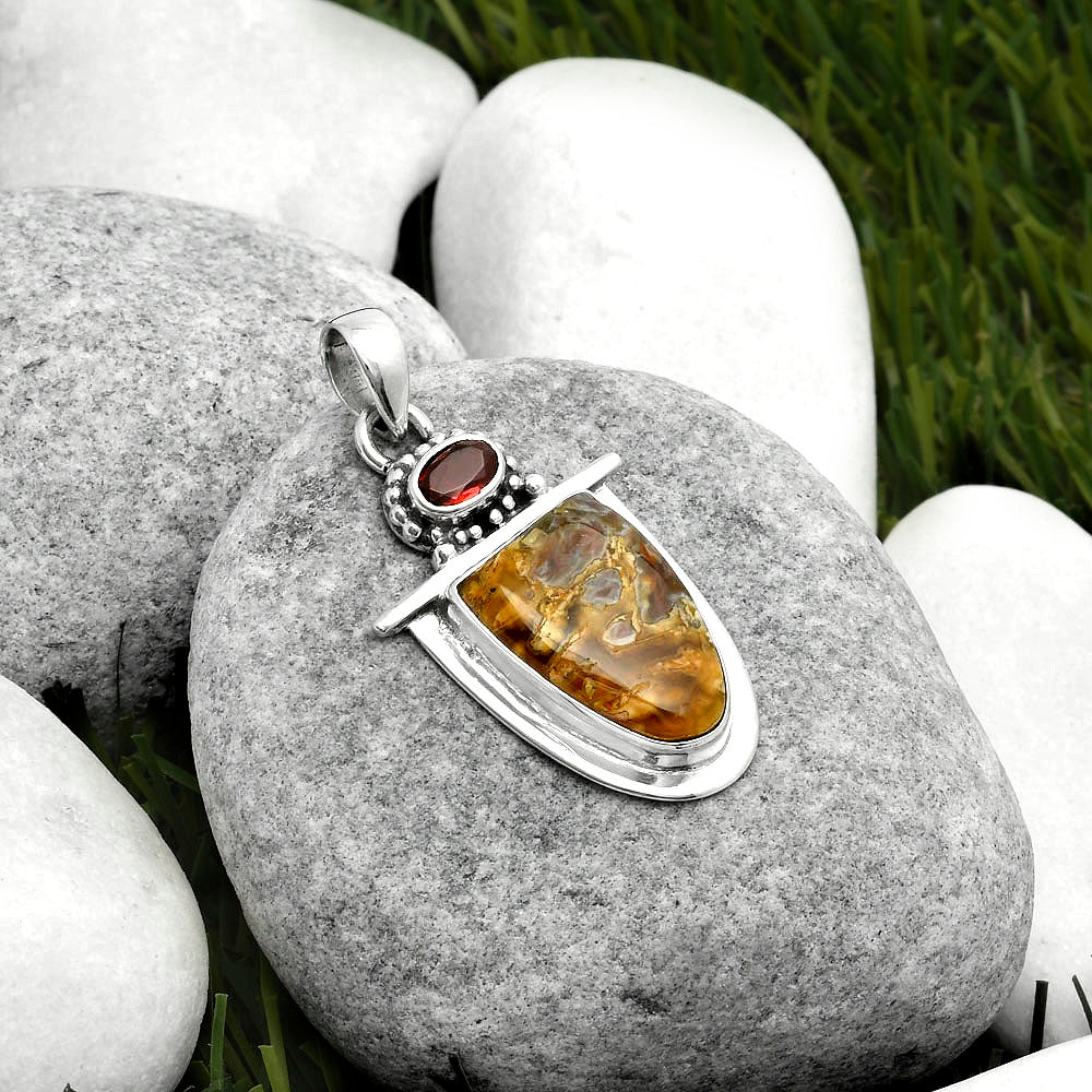 Natural Tube Agate - Turkish & Garnet Pendant P-1289 SDP114477