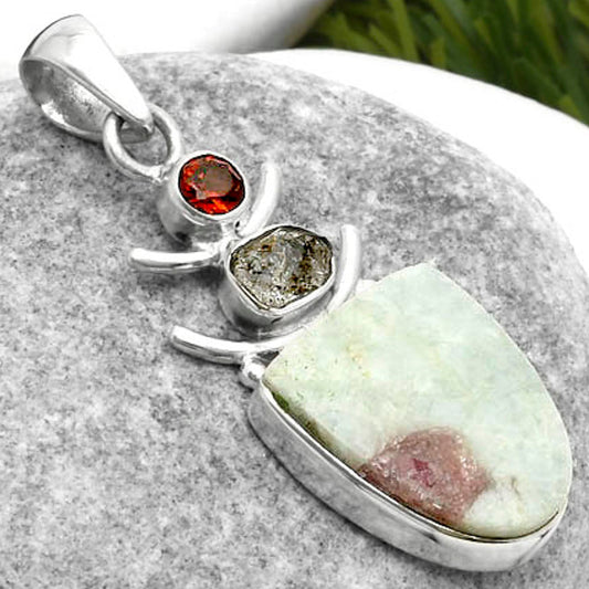 Pink Tourmaline in Quartz, Herkimer Diamond & Garnet Pendant P-1593 SDP114787