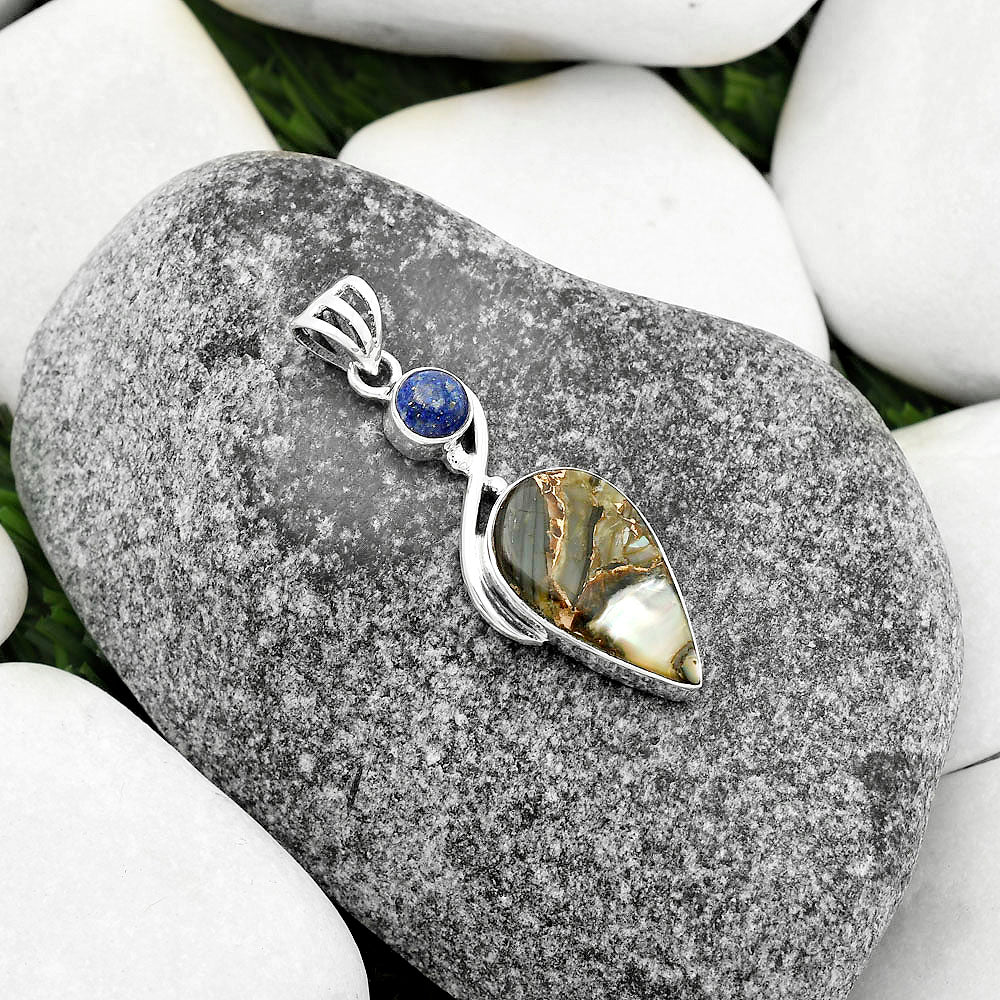 Natural Copper Abalone Shell & Lapis Pendant P-1026 SDP115507