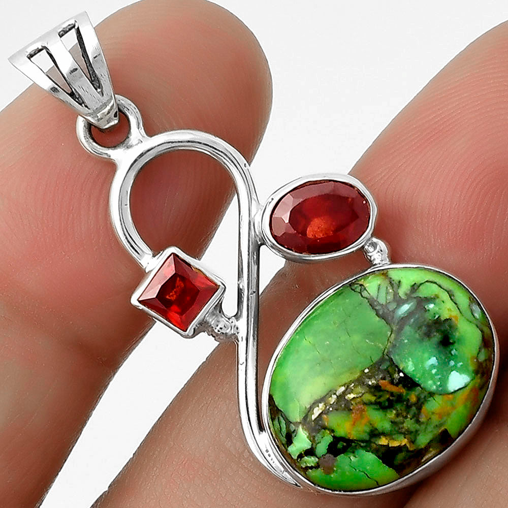 Natural Green Matrix Turquoise & Garnet Pendant P-1027 SDP115515