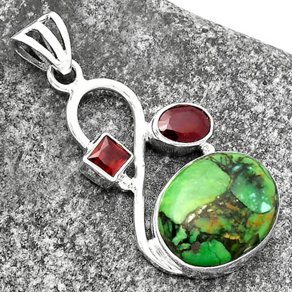 Natural Green Matrix Turquoise & Garnet Pendant P-1027 SDP115515