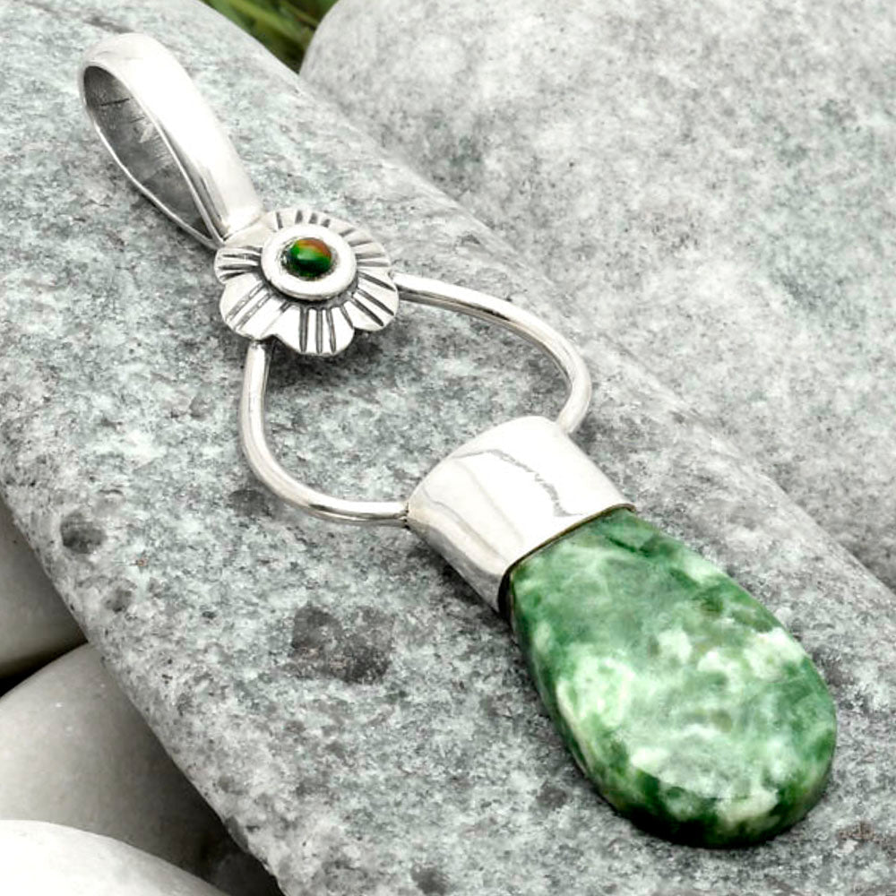 Natural Dioptase & Black Ethiopian Opal Pendant P-1583 SDP117129