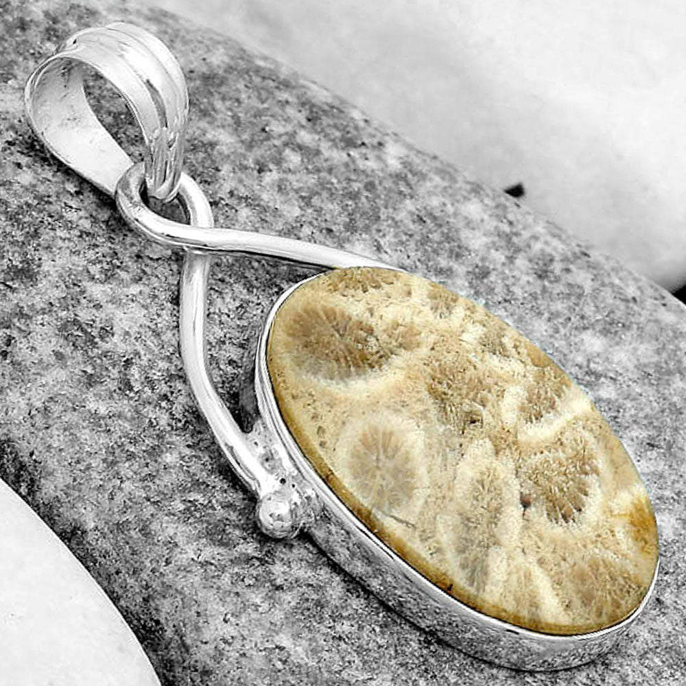 Natural Flower Fossil Coral Pendant P-1031 SDP123416