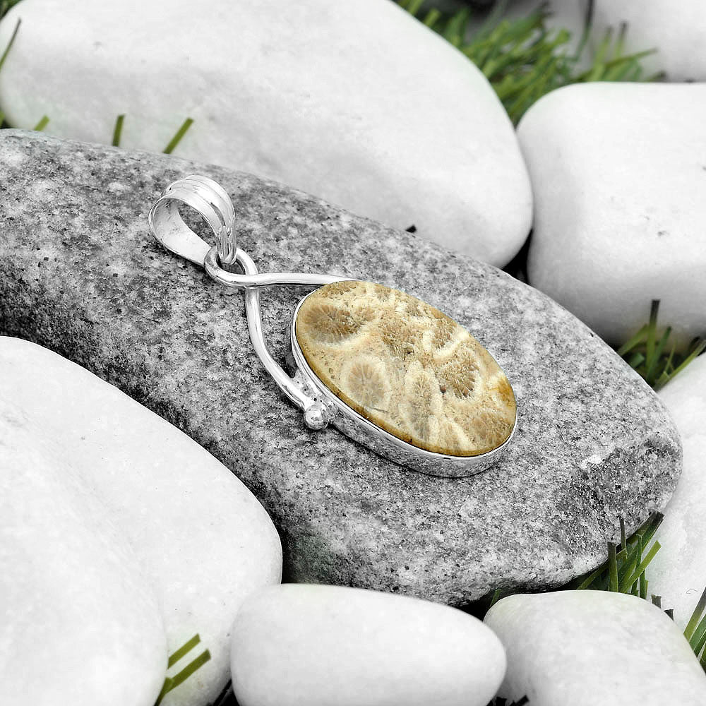 Natural Flower Fossil Coral Pendant P-1031 SDP123416