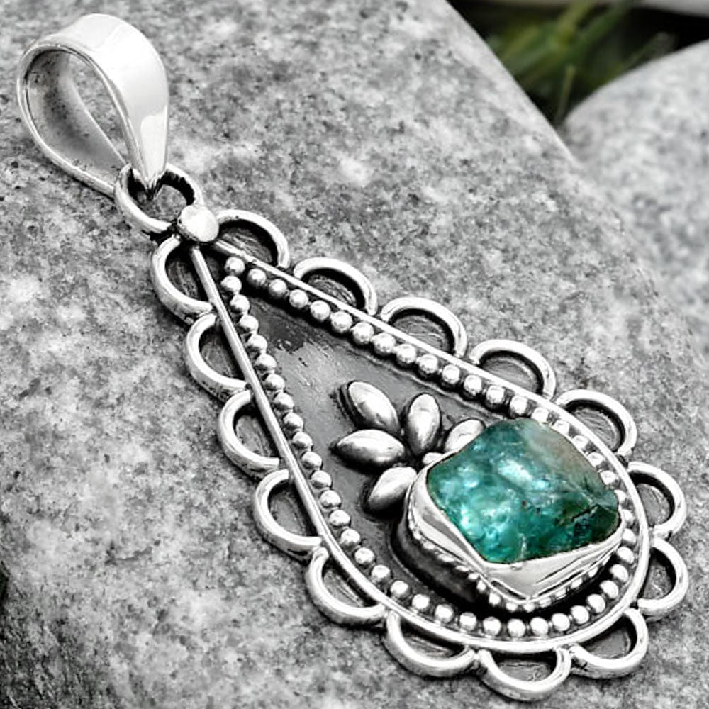 Natural Aqua Apatite Rough Madagascar Pendant P-1033 SDP125481
