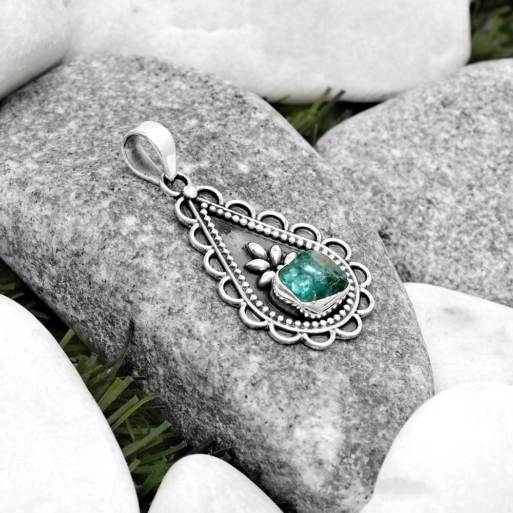 Natural Aqua Apatite Rough Madagascar Pendant P-1033 SDP125481