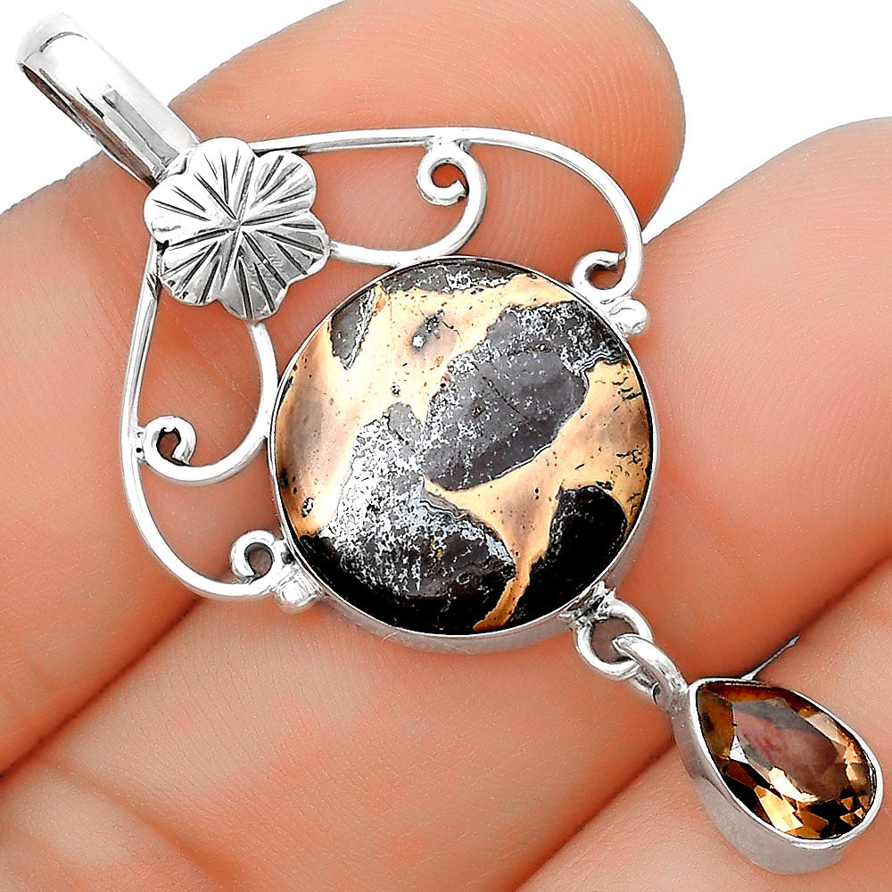 Natural Chocolate Jasper & Smoky Quartz Pendant P-1455 SDP125511