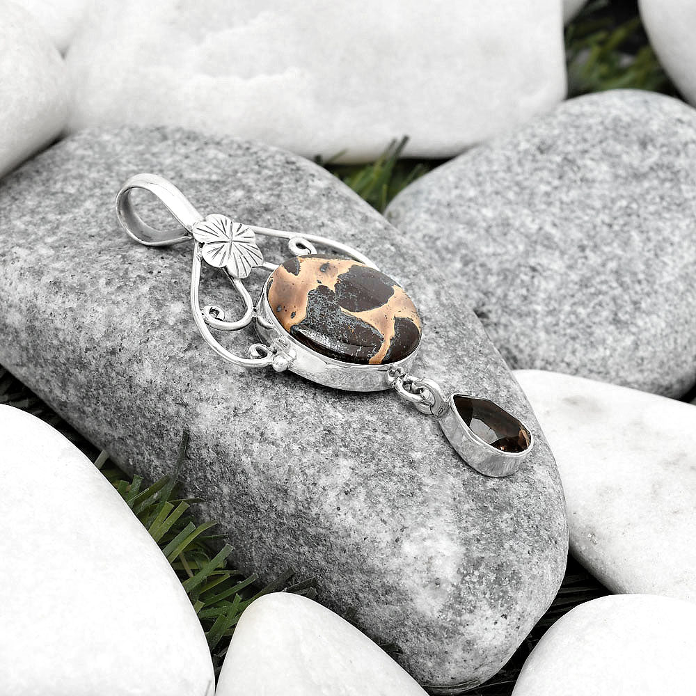 Natural Chocolate Jasper & Smoky Quartz Pendant P-1455 SDP125511