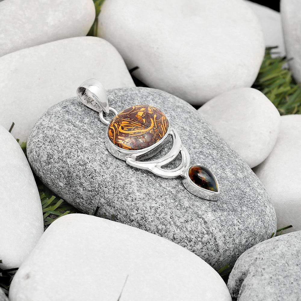Coquina Fossil Jasper & Pietersite Pendant P-1693 SDP125965