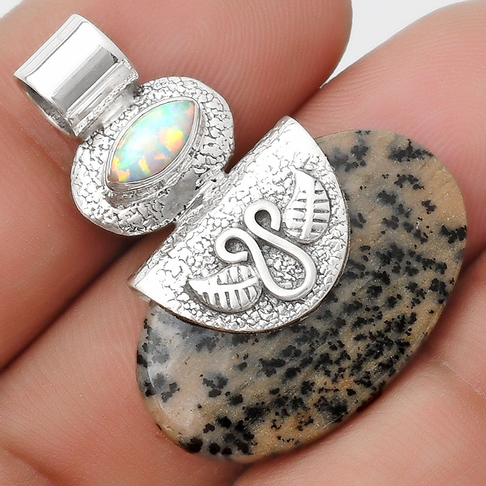 Russian Honey Dendrite Opal & Fire Opal Pendant P-1545 SDP126066