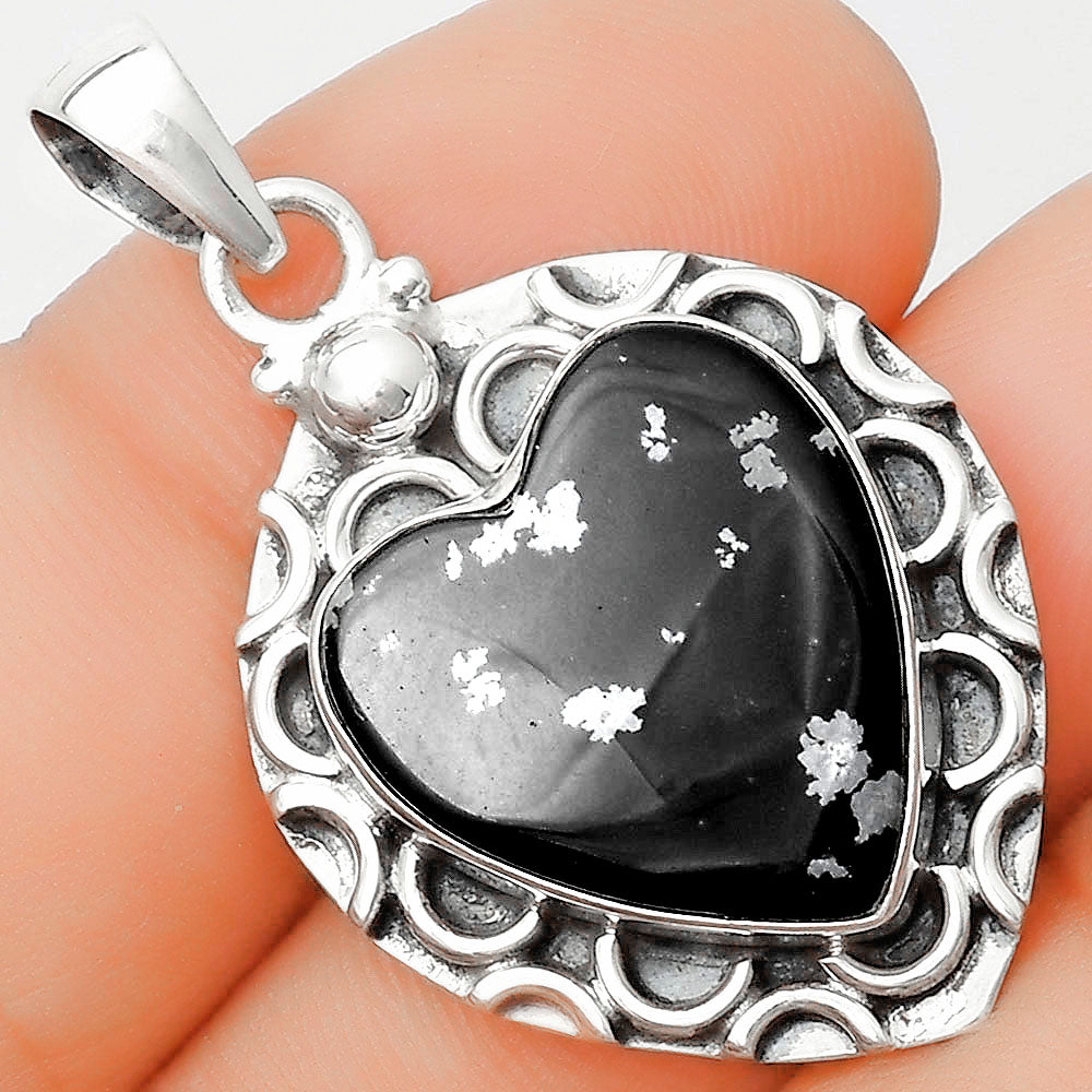 Heart Natural Snow Flake Obsidian Pendant P-1242 SDP126245