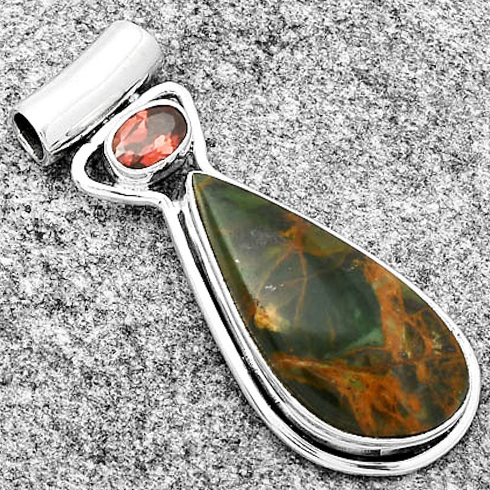 Turkish Rainforest Chrysocolla & Garnet Pendant P-1130 SDP126678-2