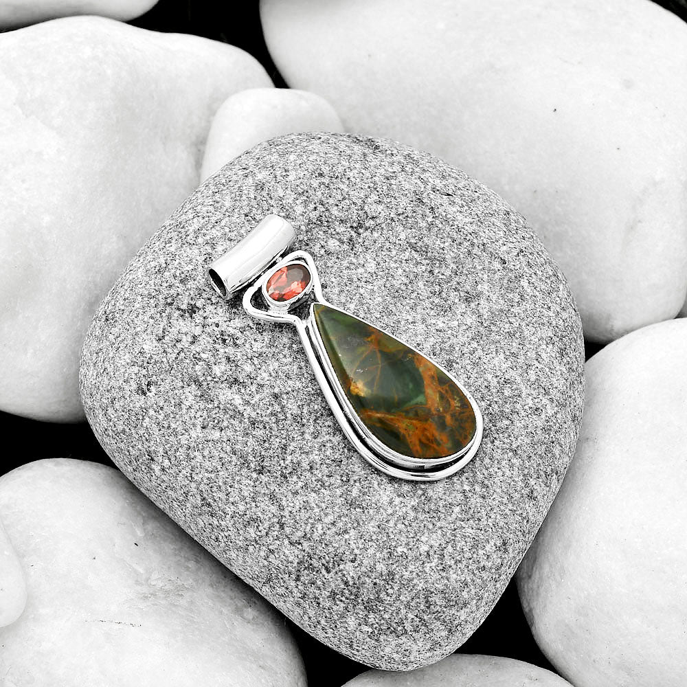 Turkish Rainforest Chrysocolla & Garnet Pendant P-1130 SDP126678-1