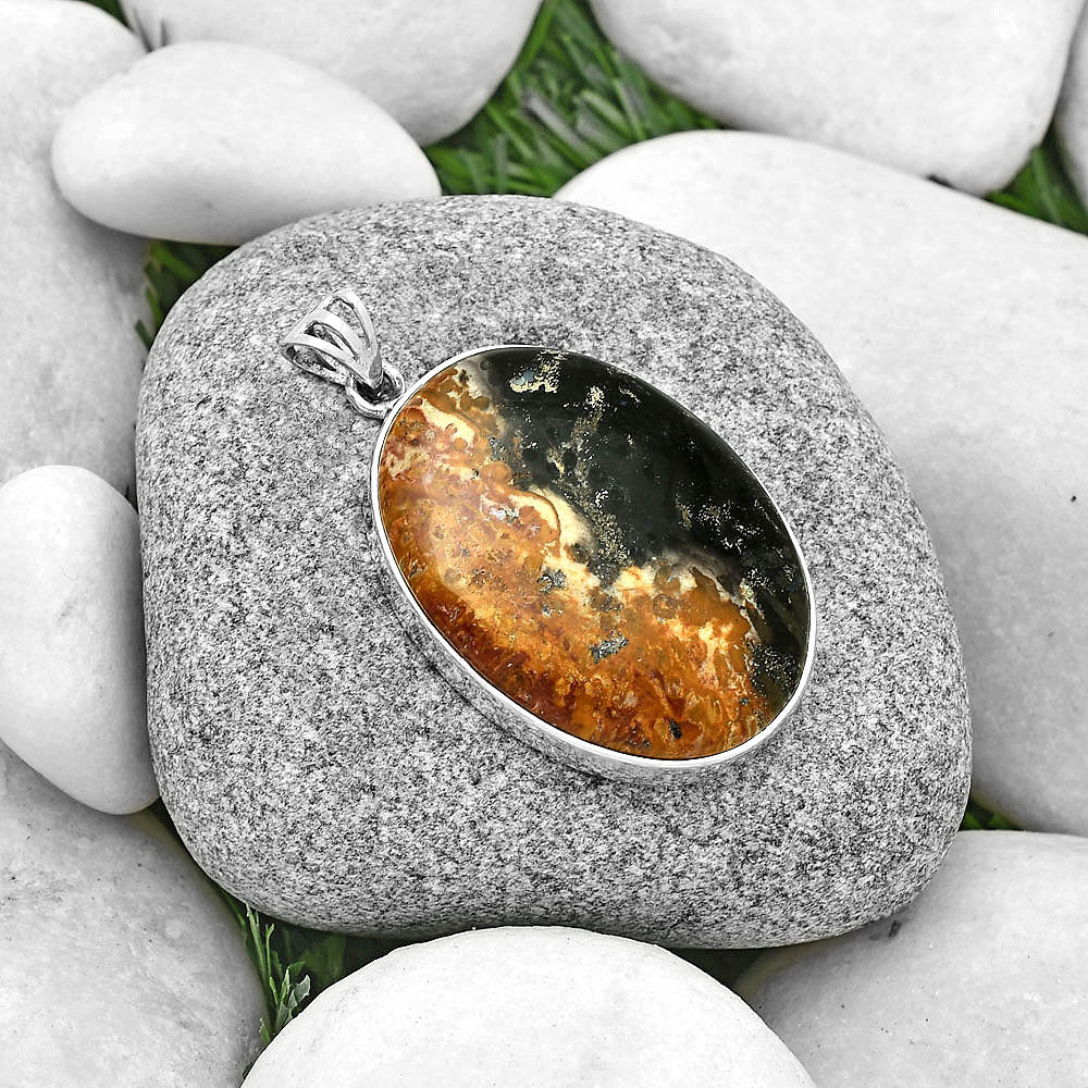 Natural Palm Root Fossil Agate Pendant P-1001 SDP128362