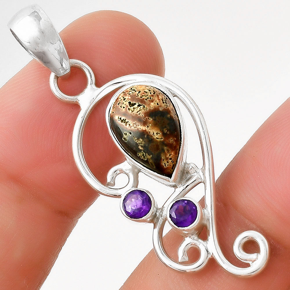 Natural Viper Skin Jasper & Amethyst Pendant P-1039 SDP128916