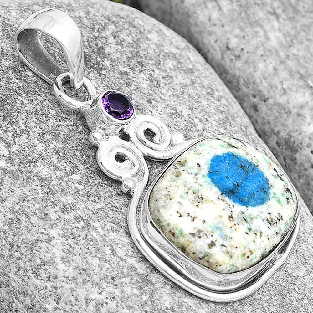 K2 Blue Azurite In Quartz & Amethyst Pendant P-1603 SDP129322