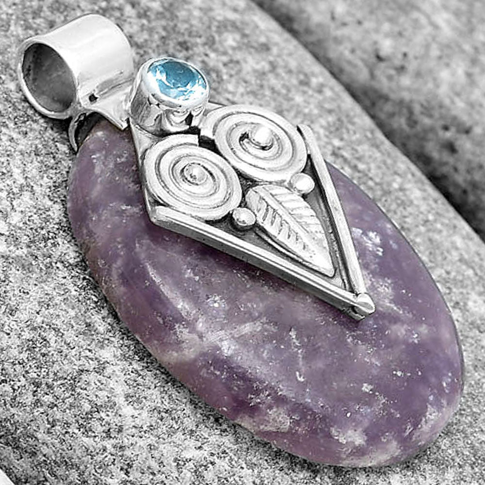 Owl Purple Lepidolite & Sky Blue Topaz Pendant P-1649 SDP130428